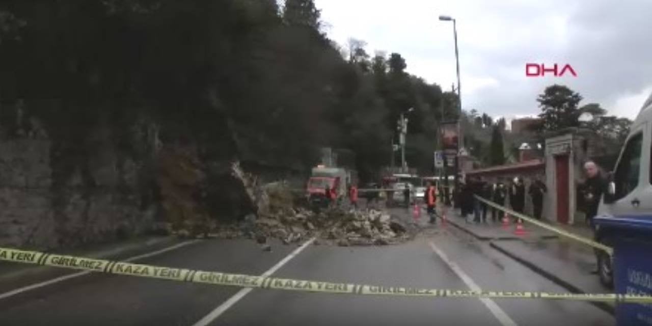 İstanbul’da istinat duvarı çöktü! Cadde trafiğe kapatıldı